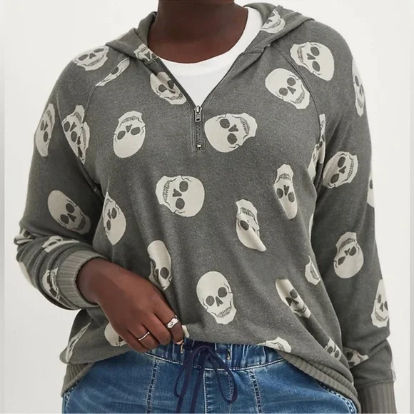 Torrid Gray Skull Pattern Women's Hoodie - Picture 2 of 2